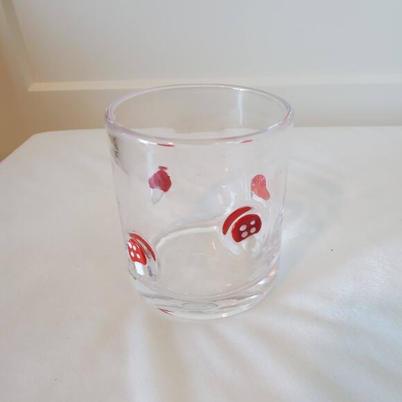 Mushroom Inlay Double Old Fashioned Lowball Glass Clear Red - Picture 2 of 5